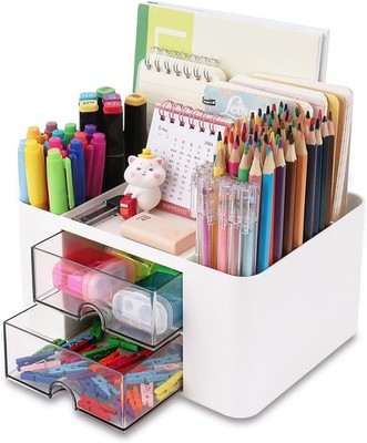 Schreibtisch Organizer mit 4 Fächern und 2 Schubladen, 19x14cm Multifunktionaler