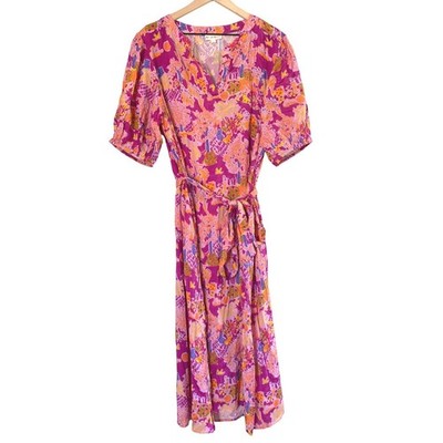Roller Rabbit Pink Whimsical Forest Animal Print Midi Dress Short Sleeve XL