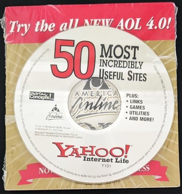 Collectible America Online Disc, Vintage AOL v4.0 CD, YAHOO!