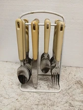 Vt Stainless  Flatware Set & Hanging Rack White 22 pc Some yellowing Replacement