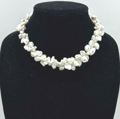 Keshi Pearl Necklace Wide Biwa 14k White Gold 24mm Graduated 82g Chunky 18  RARE