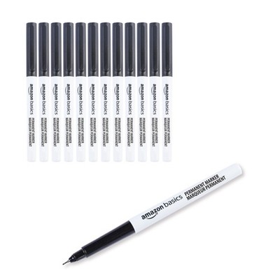 Amazon Basics Ultra Fine Point Permanent Markers 12 Count (Pack of 1), Black