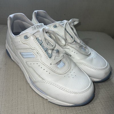 SAS Wm s Sz 8.5M Live To Walk Leather Sneakers White Blue Tripad Comfort
