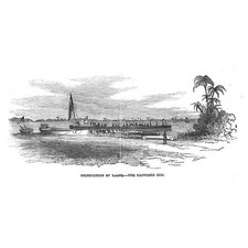 NIGERIA Destruction of Lagos, Captured Neapolitan Gun - Antique Print 1852