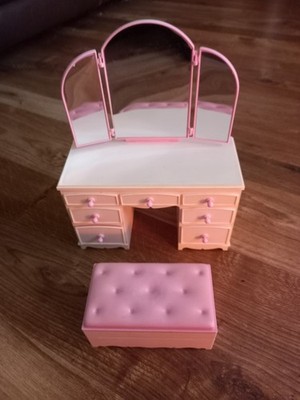 Vintage Sindy 1980s Dressing Table With Triple Mirror And Pink Ottoman Seat