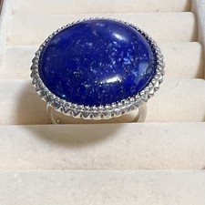 Vintage Designer Statement Lapis Lazuli Sterling Silver Ring Size 8.75 Signed KH