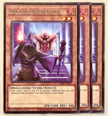 Yugioh! 3x Arcane Apprentice PHRE-EN057 Rare 1st Ed NM