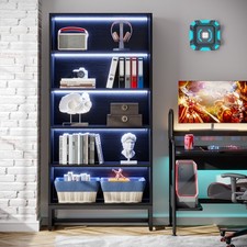70.8 Tall Bookcase Bookshelf, 5-Tier Large Bookcases Organizer with LED Lights