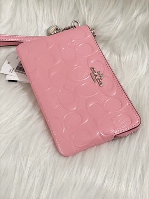 NWT COACH Corner Zip Wristlet Signature Leather Heart Charm CDF04