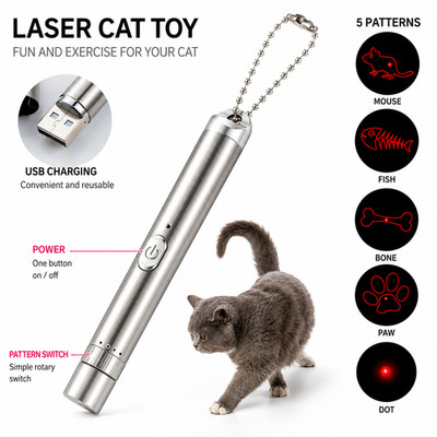 Katze Laserpointer USB Wiederaufladbar Haustier Spielzeug LED Licht Edelstahl Schlüsselanhänger