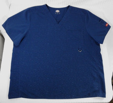 Unisex Adult Dickies Navy Blue Patterned Medical Scrub Top 2XL. Some Stretch