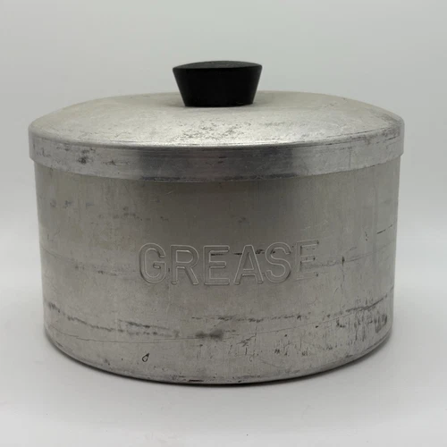 Vintage 50’s Aluminum Grease Can Canister With Lid MCM Retro Kitchen Strainer