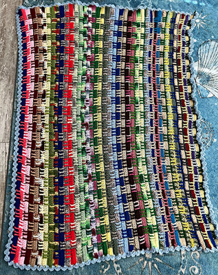 Vintage Handmade Crocheted Multicolor Striped Throw Blanket, 60 x 42 in