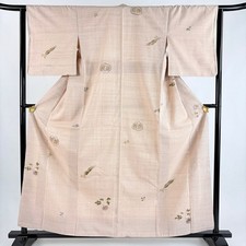 JAPANESE KIMONO FINE PATTERN PINK BEIGE 160cm 5 ft 3 in PURE SILK FF10355
