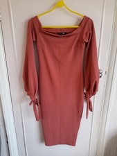 Used Ladies boohoo coral elegant Beautiful long Sleeve Casual dress size uk 12