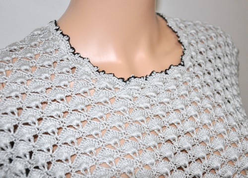 VTG 60'S Platinum Gray Shell Pattern Crochet Dress Made in Tokyo - Picture 6 of 13