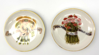 Royal Vale 2 Coasters Weal Poppies Sunflowers Made England Floral Vintage 4.25''
