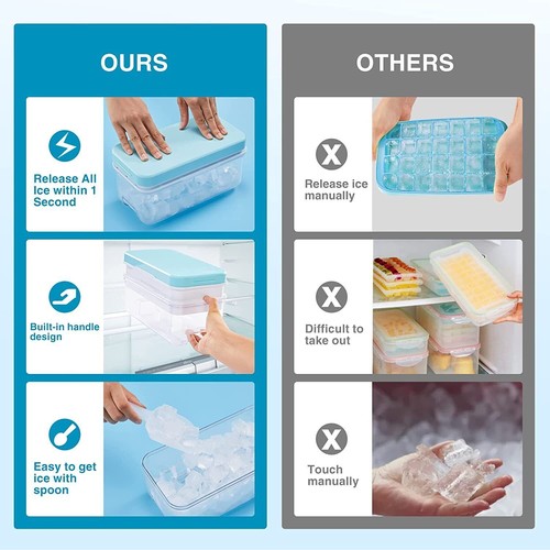 Eiswürfelform Silikon Eiswuerfelbehaelter 64 Gitter Ice Tray Cube Mit Deckel Box - Bild 10 von 24