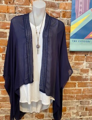 Rachel Hollis Ltd. Navy Blue Open Front Printed Kimono New