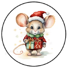 CHRISTMAS MOUSE WITH PRESENT ENVELOPE SEALS LABELS STICKERS PARTY FAVORS