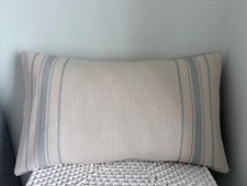  Peony and Sage Cushion Cover Danish Stripe Grainsack Linen Fabric Ribbon Blue