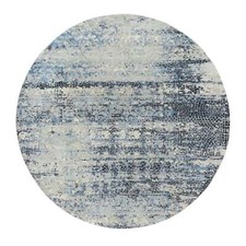 7' x 7' Blue Gray Wool & Silk Hand Knotted Abstract Round Oriental Rug R65879