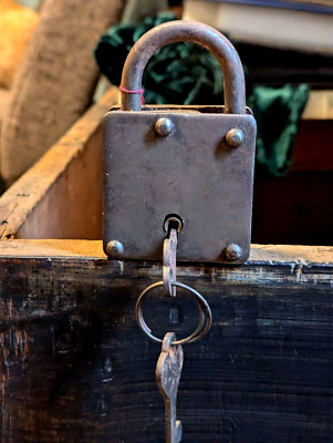 Unique Hand Forged Iron and Brass Puzzle Padlock with Two Keys