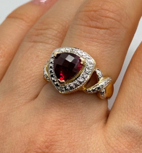 Authentic 925 Sterling Silver Gold Plated Spinel Ring Size 7