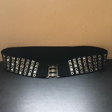 Vintage Womens Black Cotton Wide Elastic Belt, adorned w/ Silver Studs 2-3/8"W