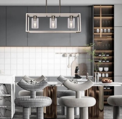 Kitchen Island Dining Table Pendant Light in Silver Dimmable