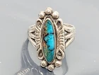 Vintage Navajo Sterling Silver Turquoise  band Ring size 5