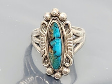 Vintage Navajo Sterling Silver Turquoise band Ring size 5