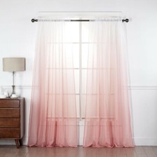 EHP 2 Piece Ombre Sheer Curtains Rod Pocket Voile, Sheer Window Treatments