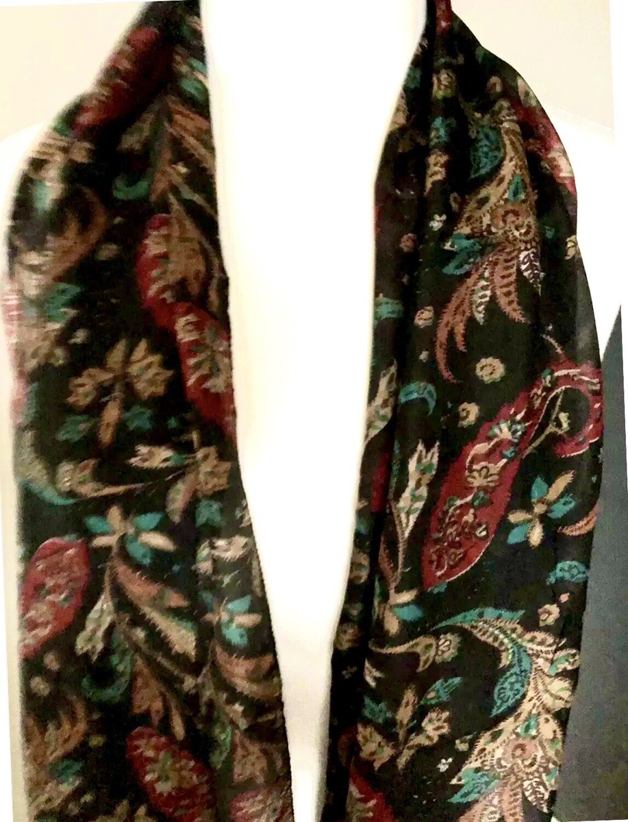 小物 paisley pattern long stole NEW Cauvery India Pure Silk Stole Scarf Wrap Red Gold Blue