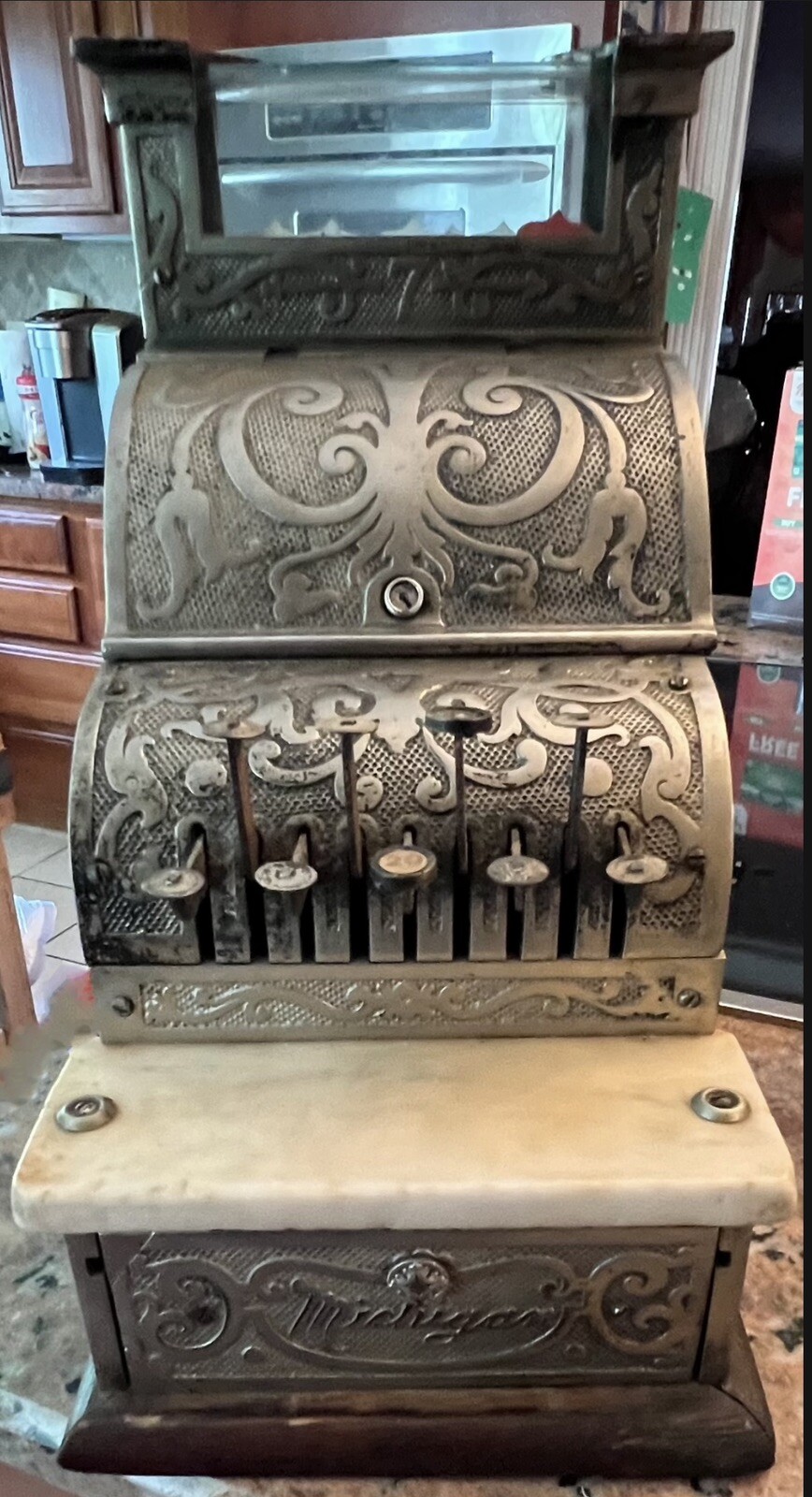 Vintage Michigan Nickel Plated Cash Register 16.5” Deep x 9.5” Wide x