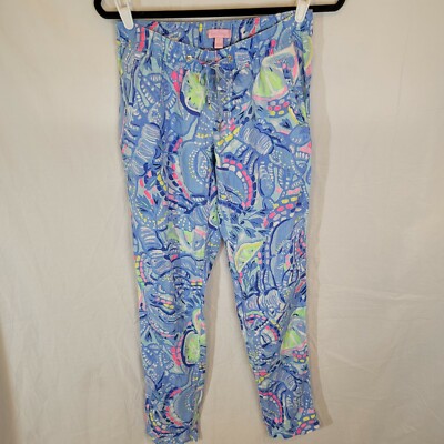 Lilly Pulizter Aden Linen Pant Small Blue Peri Pinch Pinch