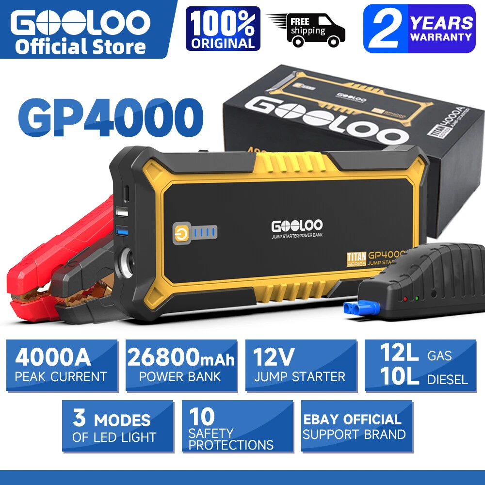 🔥GOOLOO GP4000 Car Jump Starter 4000A Portable Car Battery Charger 12V Jump  Box