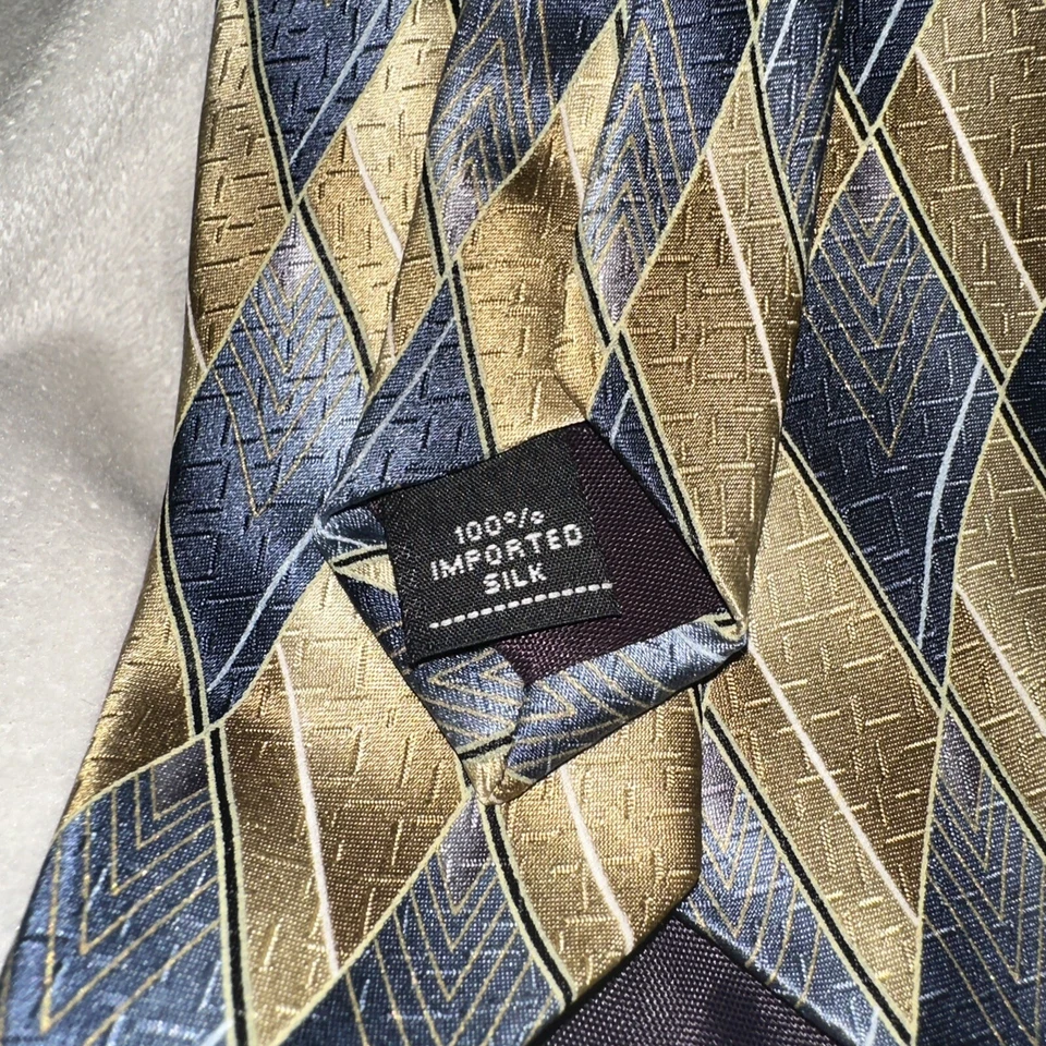 "Corbata de seda Savile Row vintage 💯 azul y dorada hecha en EE. UU. 3,5"" diamantes de ancho" Foto 2 de 4