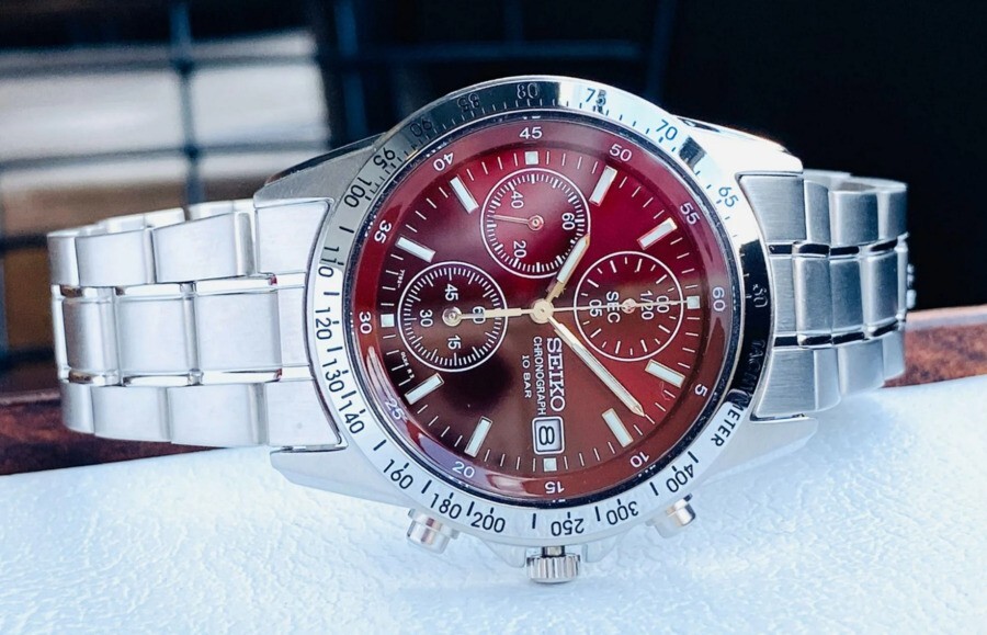 Seiko Spirit Red Dial Chronograph SBTQ045 Stainless Steel Men's