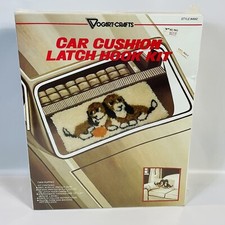 Vtg Retro NOS Sealed Vogart Latch Hook Rug Kit Car Cushion TWIN PUPPIES 4942