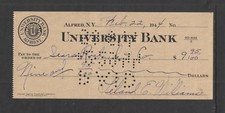 1944 UNIVERSITY BANK ALFRED NY ANTIQUE PINK WW II BANK CHECK