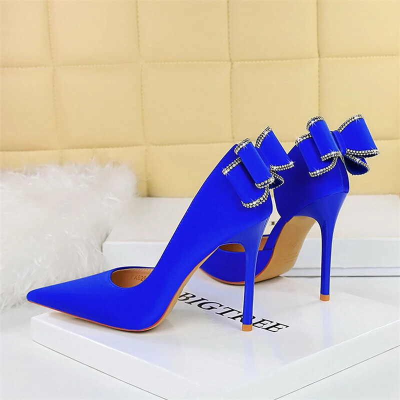 Women's Sexy Pumps Rhinestone Butterfly-Knot Pointed Toe High Heel Stilettos