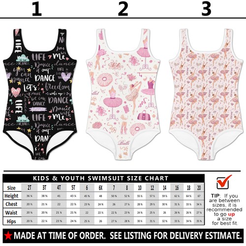 Kids Dance Swimsuit #1 - Baby Girl Teens Bathing Suit Dancer Tap Ballet Hip Hop - Picture 12 of 30