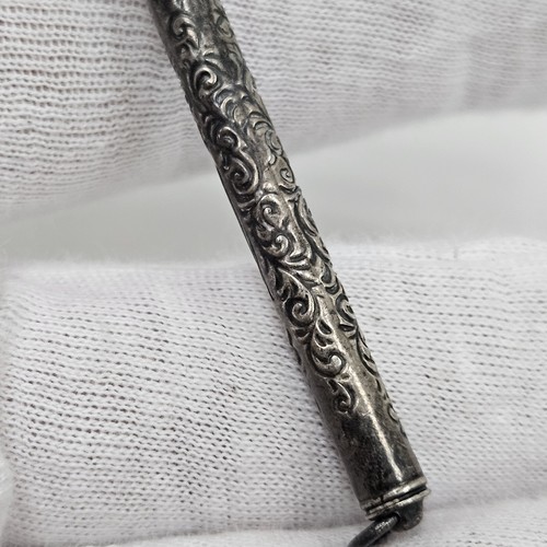 Antique Mechanical Pencil Silver Tone Etched Design Ornate - Picture 8 of 12