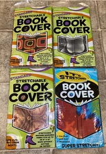 Lot of 4 It's Academic Fabric Stretchable Book Cover Washable Standard Size New