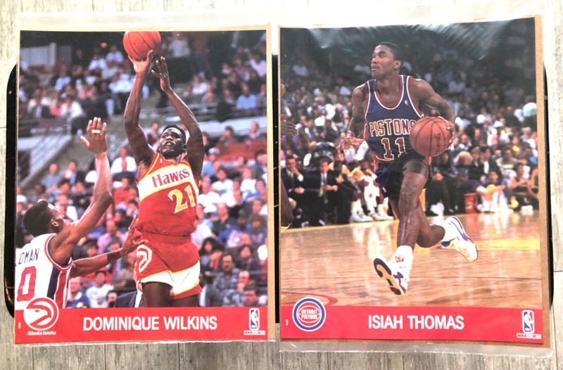NEW SEALED 1990 DOMINIQUE WILKINS & ISIAH THOMAS NBA HOOPS ACTION 8x10 PHOTOS