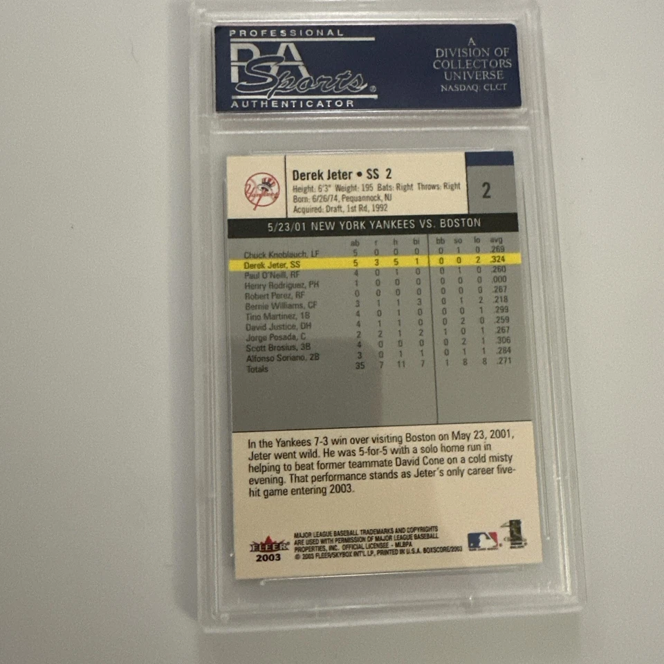 2003 Fleer Box Score Derek Jeter #2 PSA 10 Gem Mint HOF New York Yankees - Image 4 of 4