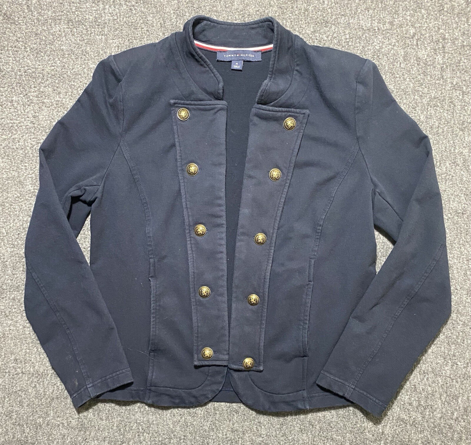 Tommy Hilfiger Women Blue Gold Button Cardigan Open Front Size M