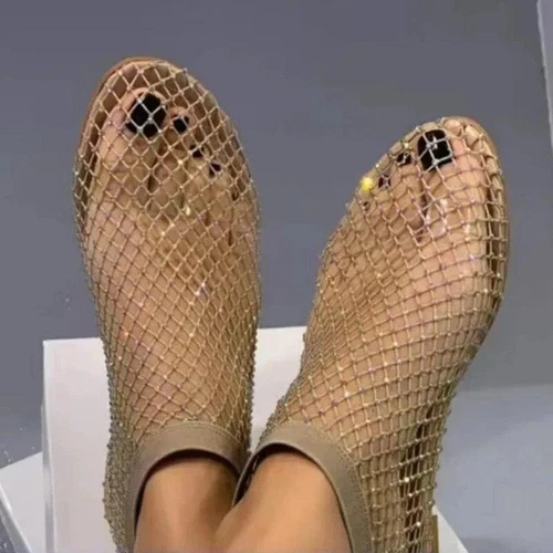 Damen-Sandalen bequem glänzend Edelstein Mesh flach Glitzer niedriger Absatz Slipper - Bild 4 von 14