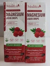 Lot of 2 - Mulittea Magnesium Liquid Drops 1500 Per Serv. Raspberry Flavor